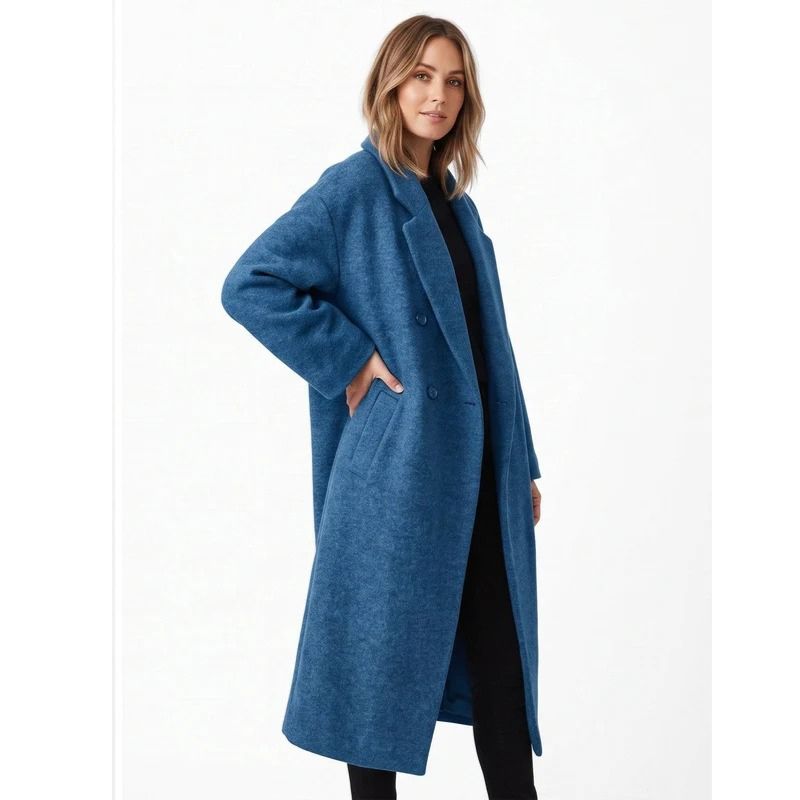 Women's Long Double-Breasted Coat – Drop Shoulder Notch Lapel Winter Coat