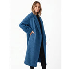 Women's Long Double-Breasted Coat – Drop Shoulder Notch Lapel Winter Coat