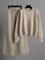 Women's Ribbed Knit Sweater and Wide-Leg Pants Set – Two-Piece Lounge Outfit