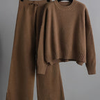 Women's Ribbed Knit Sweater and Wide-Leg Pants Set – Two-Piece Lounge Outfit