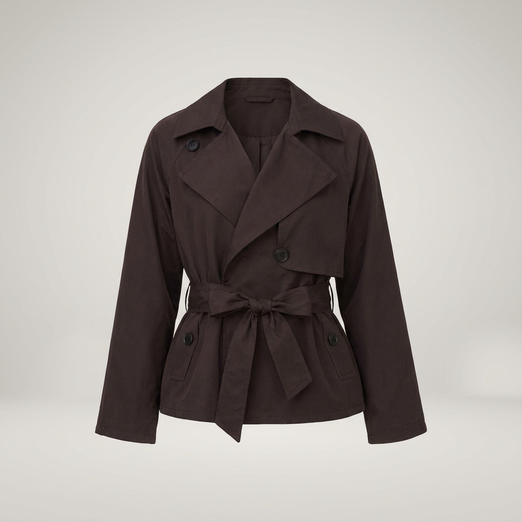 Cropped Tie-Waist Parka – Womens Double-Breasted Winter Jacket with Belt