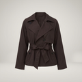 Cropped Tie-Waist Parka – Womens Double-Breasted Winter Jacket with Belt