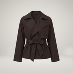 Cropped Tie-Waist Parka – Womens Double-Breasted Winter Jacket with Belt