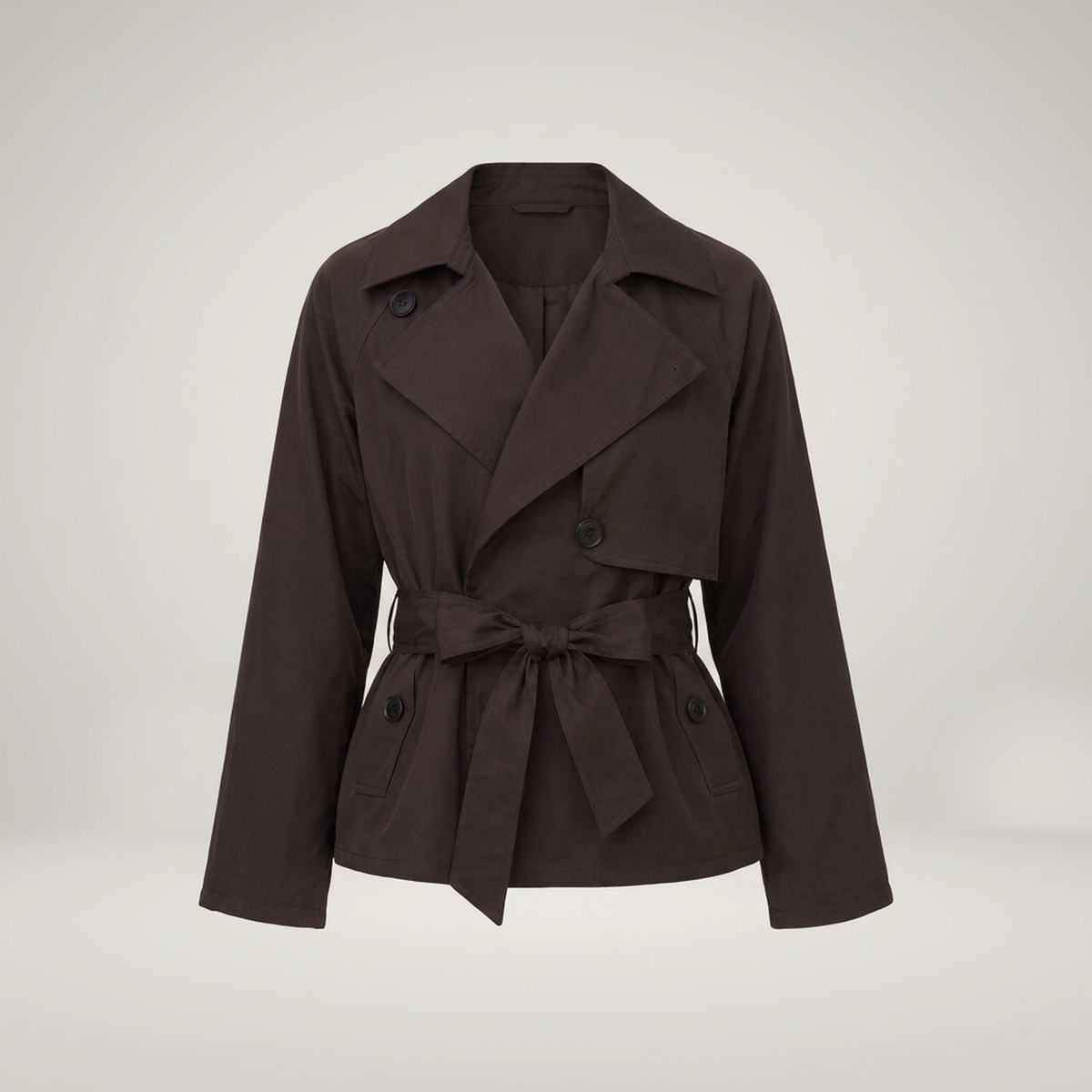 Cropped Tie-Waist Parka – Womens Double-Breasted Winter Jacket with Belt