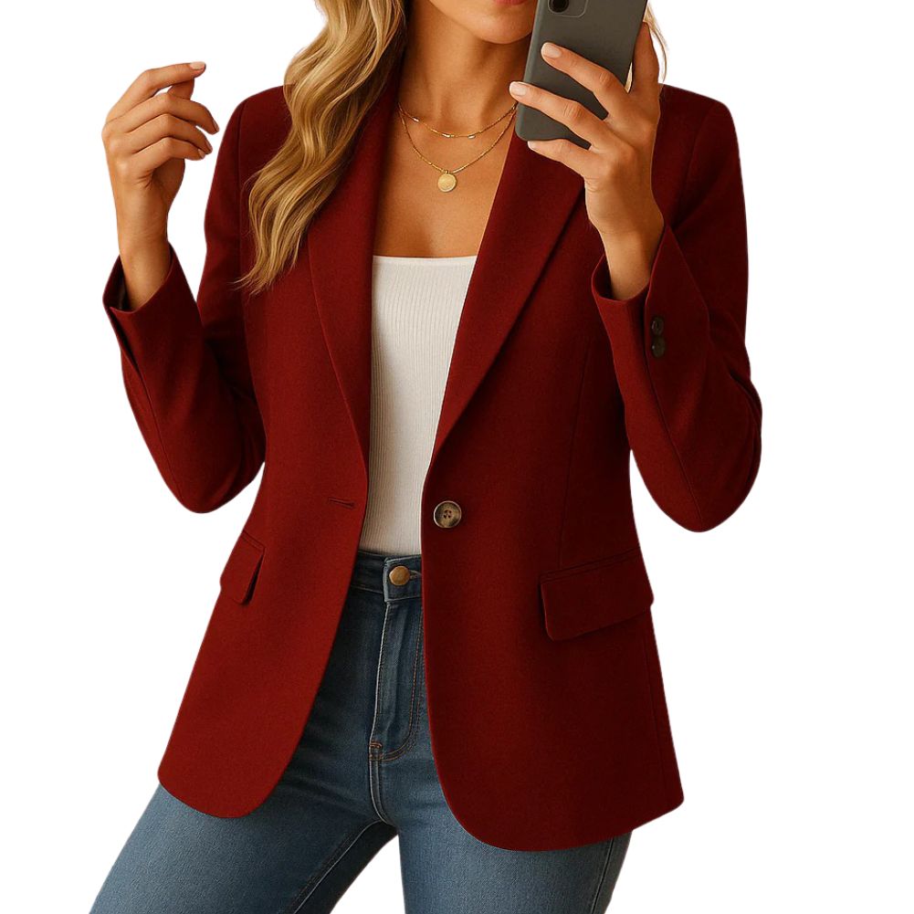 Women's Stretch Blazer – Notched Lapel Single Button Work Jacket