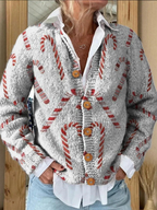 Bridget | Women Candy Cane Pattern Button Front Cardigan