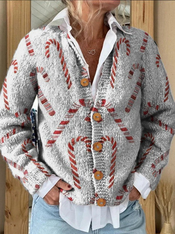 Bridget | Women Candy Cane Pattern Button Front Cardigan