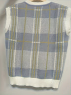 Women's Plaid V-Neck Sweater Vest – Knit Layering Vest with Ribbed Trim