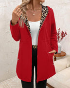 Women's Reversible Coat – Solid and Leopard Print Two-in-One Jacket