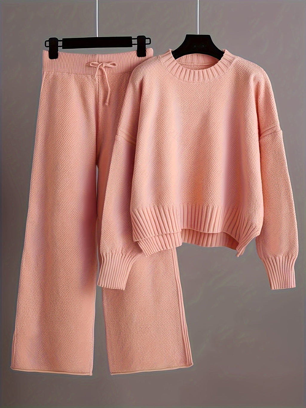 Women's Ribbed Knit Sweater and Wide-Leg Pants Set – Two-Piece Lounge Outfit