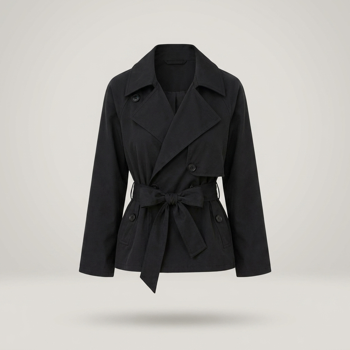 Cropped Tie-Waist Parka – Womens Double-Breasted Winter Jacket with Belt