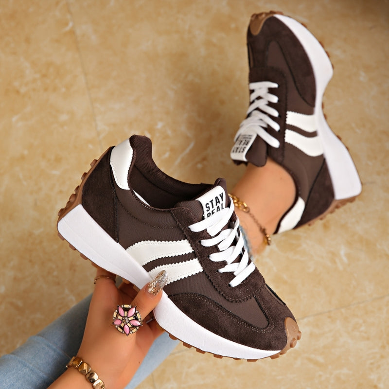 Women's Retro Platform Sneakers – Chunky Gum Sole Lace-Up Trainers