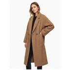 Women's Long Double-Breasted Coat – Drop Shoulder Notch Lapel Winter Coat