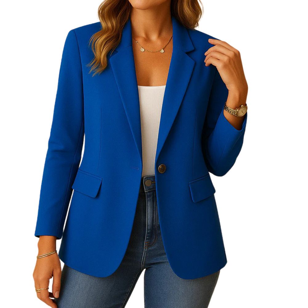 Women's Stretch Blazer – Notched Lapel Single Button Work Jacket