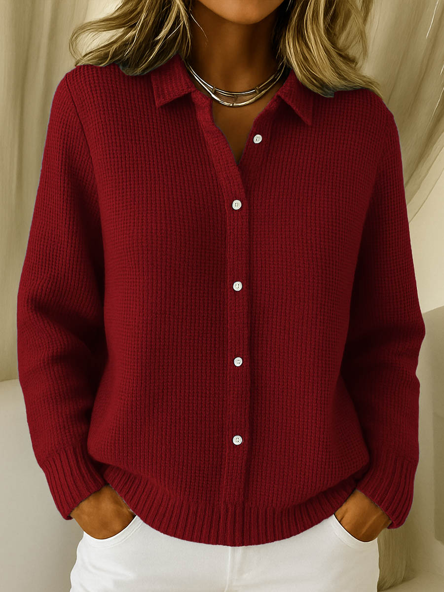 Women's Collared Button-Front Sweater – Classic Knit Cardigan Top