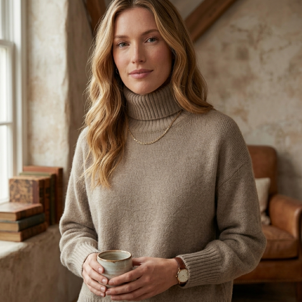 Willa | Women Merino Wool Blend Fuzzy Oversized Turtleneck Sweater