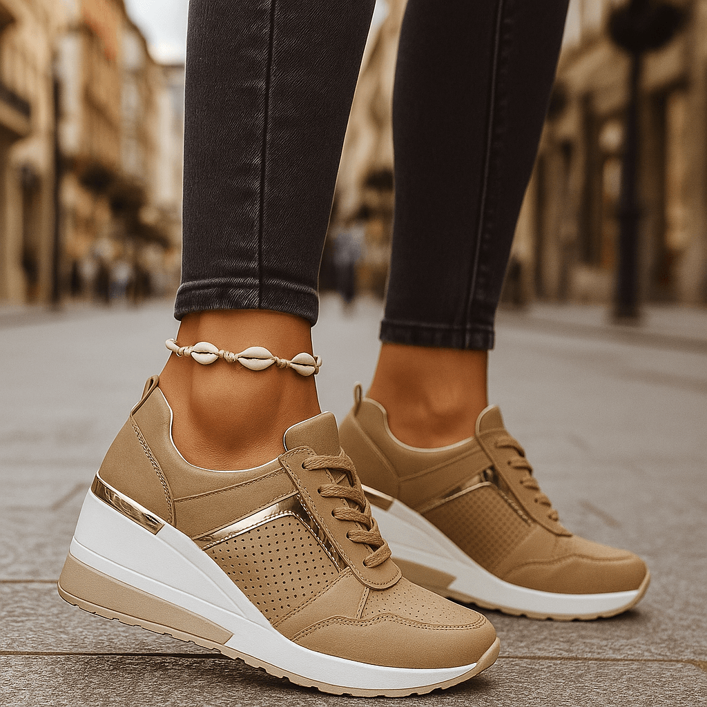 Women's Cushioned Platform Sneakers – Perforated Lace-Up Casual Sneakers