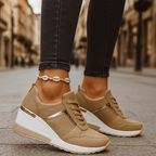 Women's Cushioned Platform Sneakers – Perforated Lace-Up Casual Sneakers