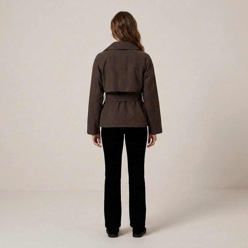 Cropped Tie-Waist Parka – Womens Double-Breasted Winter Jacket with Belt