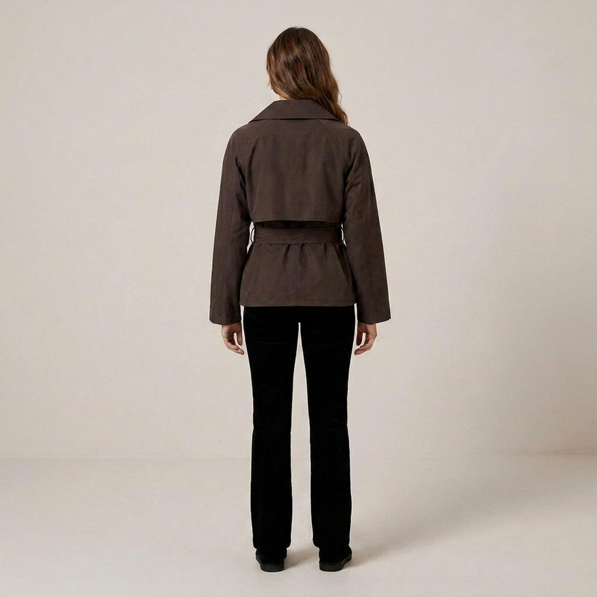 Cropped Tie-Waist Parka – Womens Double-Breasted Winter Jacket with Belt