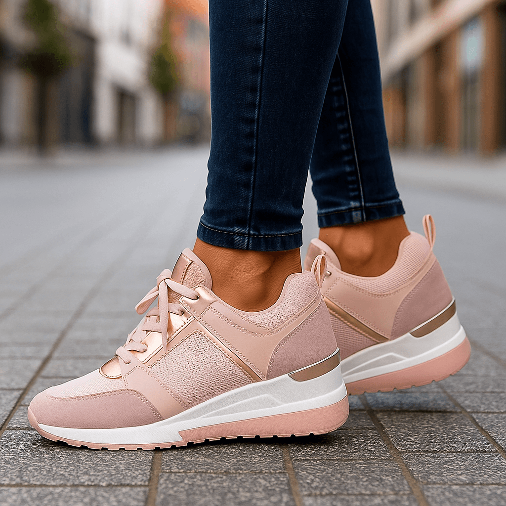 Women's Cushioned Platform Sneakers – Perforated Lace-Up Casual Sneakers