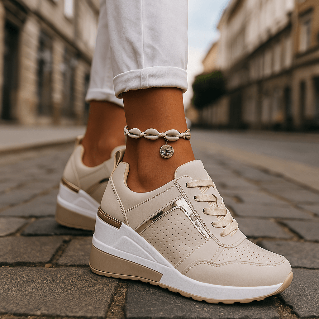 Women's Cushioned Platform Sneakers – Perforated Lace-Up Casual Sneakers