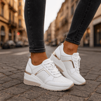 Women's Cushioned Platform Sneakers – Perforated Lace-Up Casual Sneakers