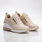 Women's Cushioned Platform Sneakers – Perforated Lace-Up Casual Sneakers