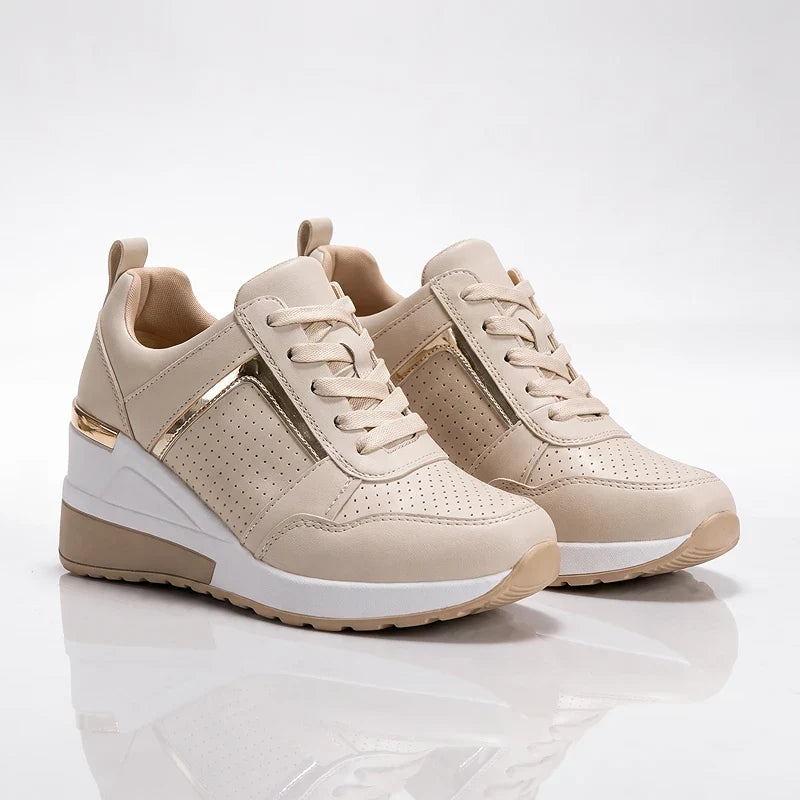 Women's Cushioned Platform Sneakers – Perforated Lace-Up Casual Sneakers