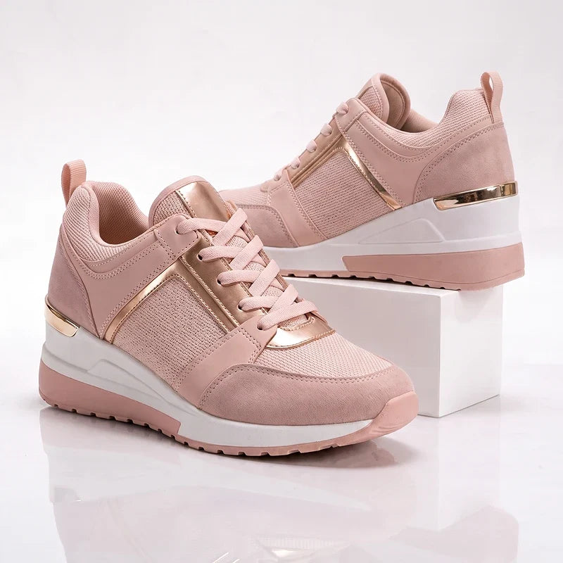 Women's Cushioned Platform Sneakers – Perforated Lace-Up Casual Sneakers