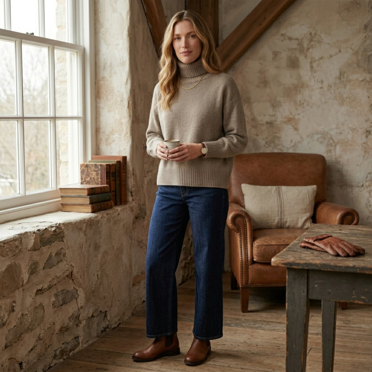 Willa | Women Merino Wool Blend Fuzzy Oversized Turtleneck Sweater