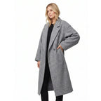 Women's Long Double-Breasted Coat – Drop Shoulder Notch Lapel Winter Coat