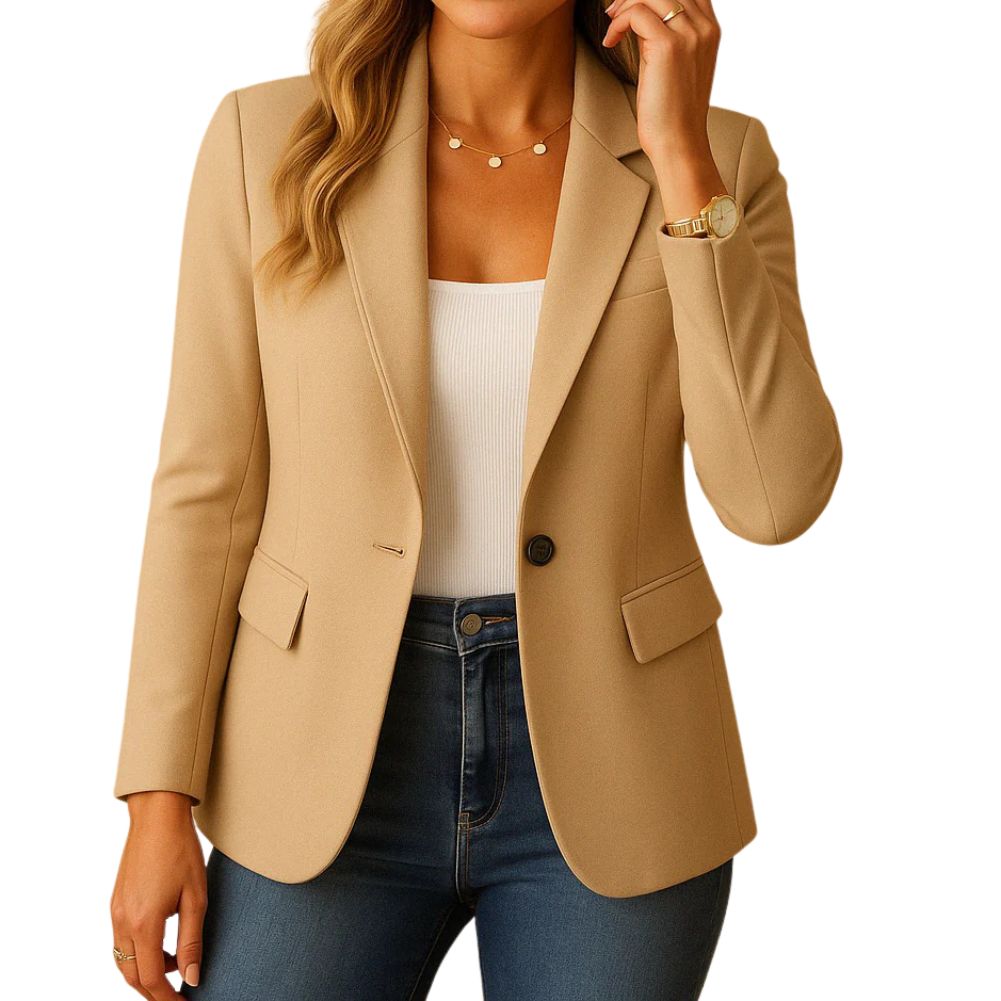 Women's Stretch Blazer – Notched Lapel Single Button Work Jacket