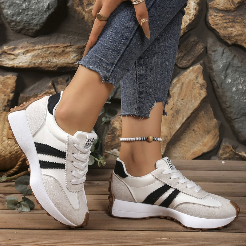 Women's Retro Platform Sneakers – Chunky Gum Sole Lace-Up Trainers