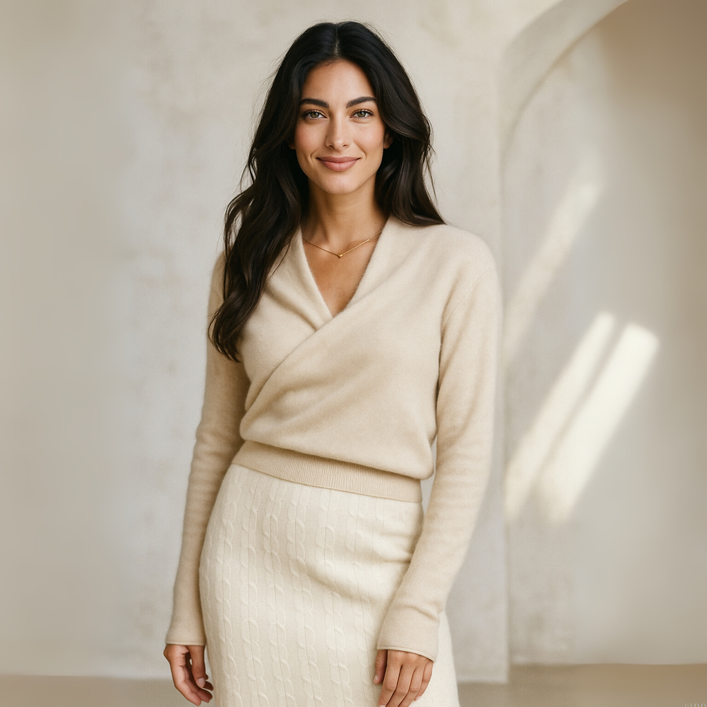 Women's Wrap Collar Knit Sweater – Soft Relaxed Long Sleeve Pullover