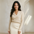 Women's Wrap Collar Knit Sweater – Soft Relaxed Long Sleeve Pullover