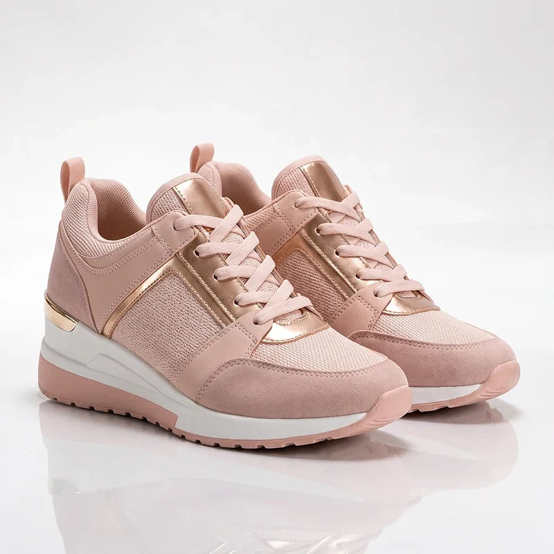 Women's Cushioned Platform Sneakers – Perforated Lace-Up Casual Sneakers