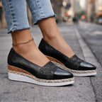 Women's Glitter Platform Wedge Shoes – Shimmering Slip-On Wedges