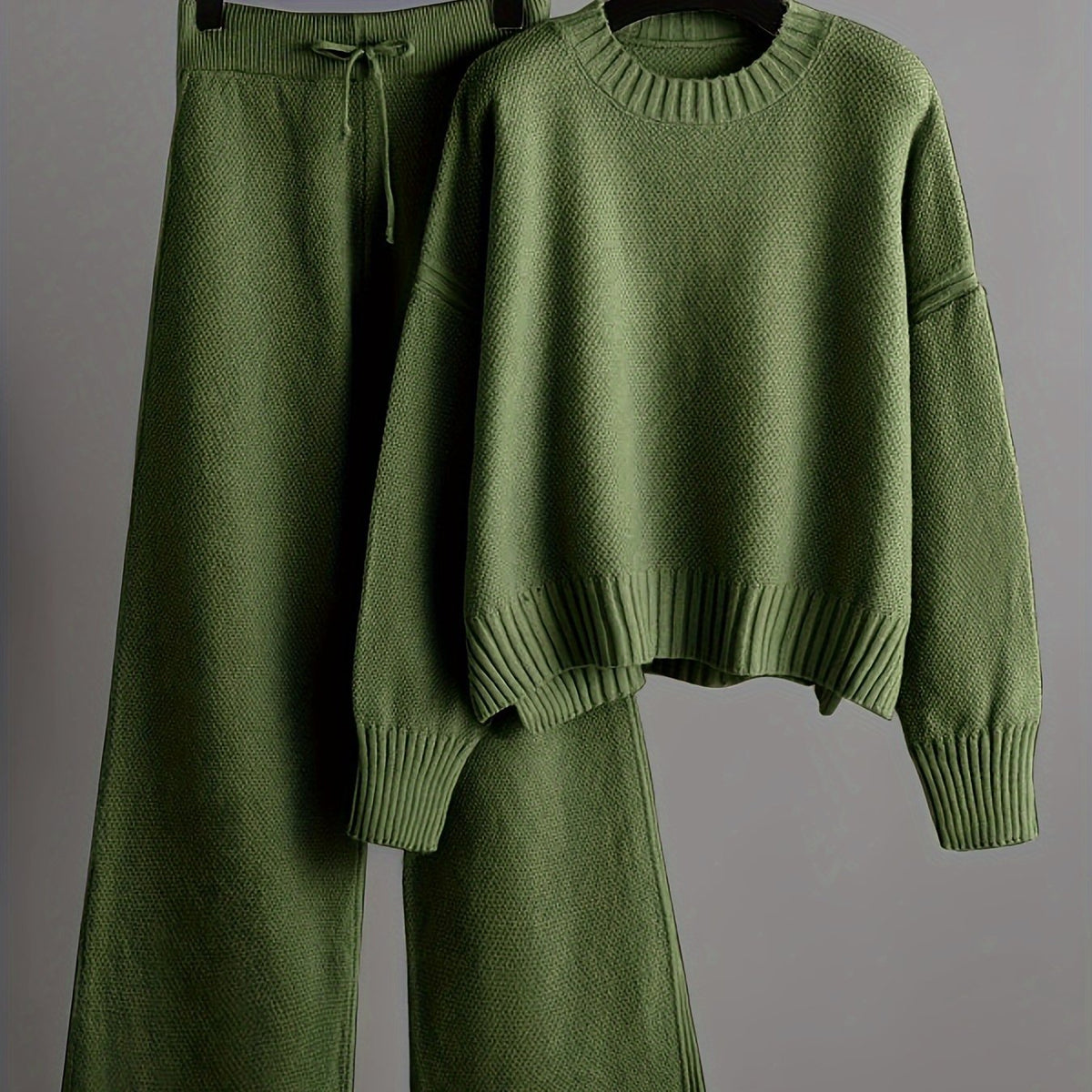 Women's Ribbed Knit Sweater and Wide-Leg Pants Set – Two-Piece Lounge Outfit