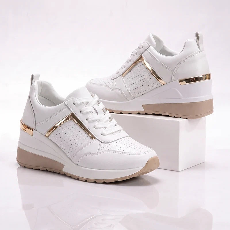 Women's Cushioned Platform Sneakers – Perforated Lace-Up Casual Sneakers