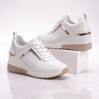 Women's Cushioned Platform Sneakers – Perforated Lace-Up Casual Sneakers