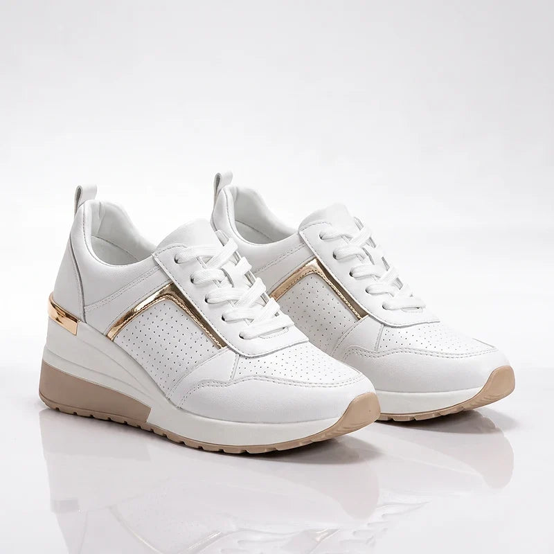 Women's Cushioned Platform Sneakers – Perforated Lace-Up Casual Sneakers