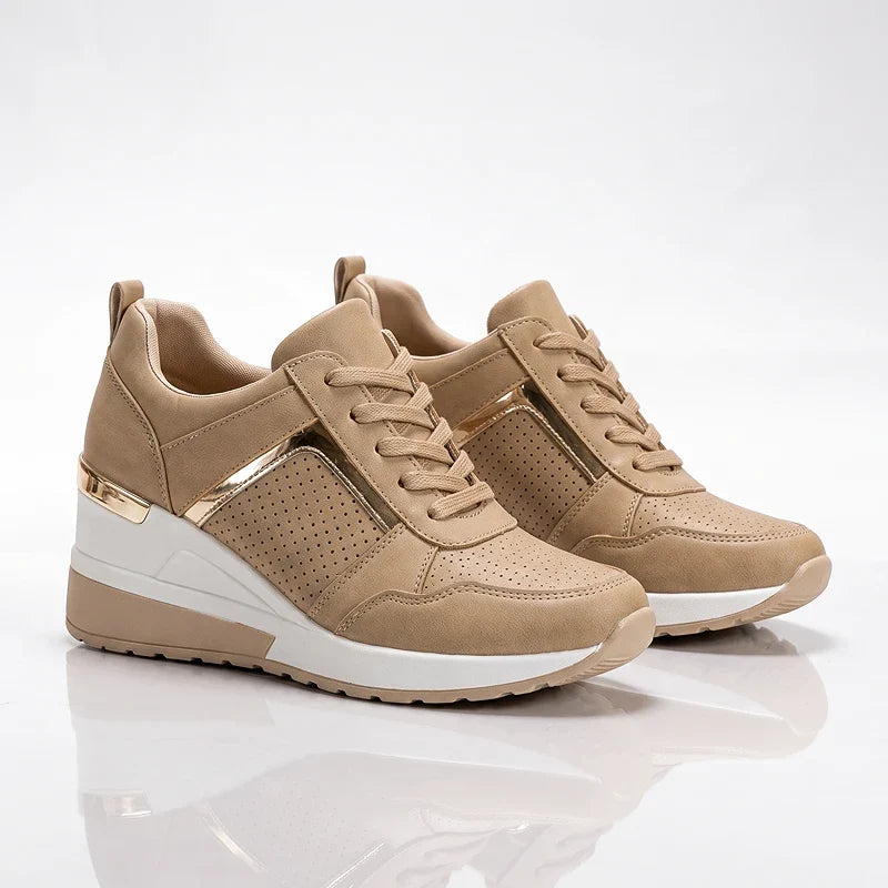 Women's Cushioned Platform Sneakers – Perforated Lace-Up Casual Sneakers