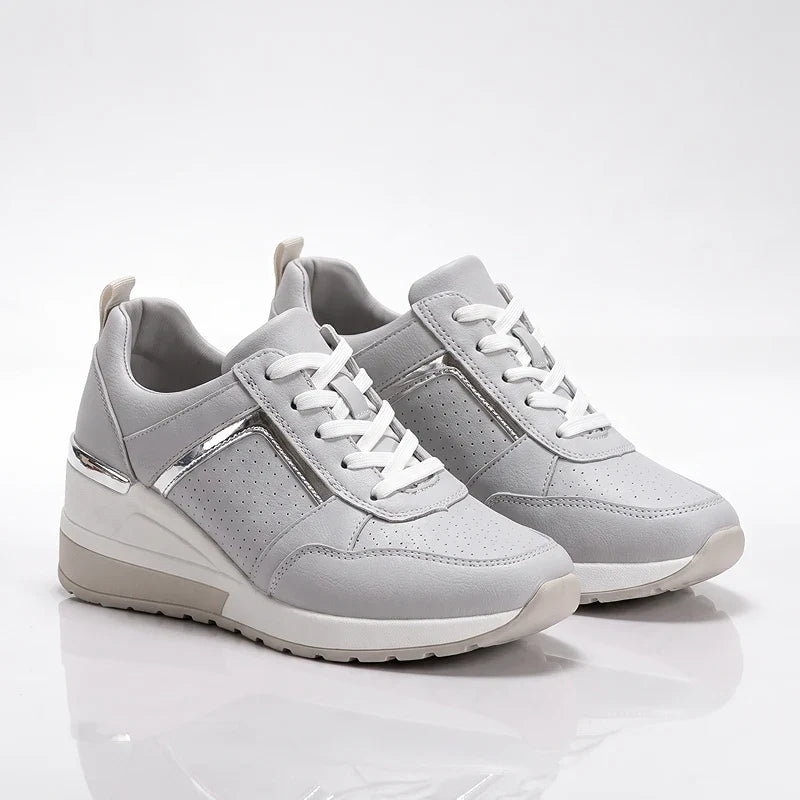 Women's Cushioned Platform Sneakers – Perforated Lace-Up Casual Sneakers