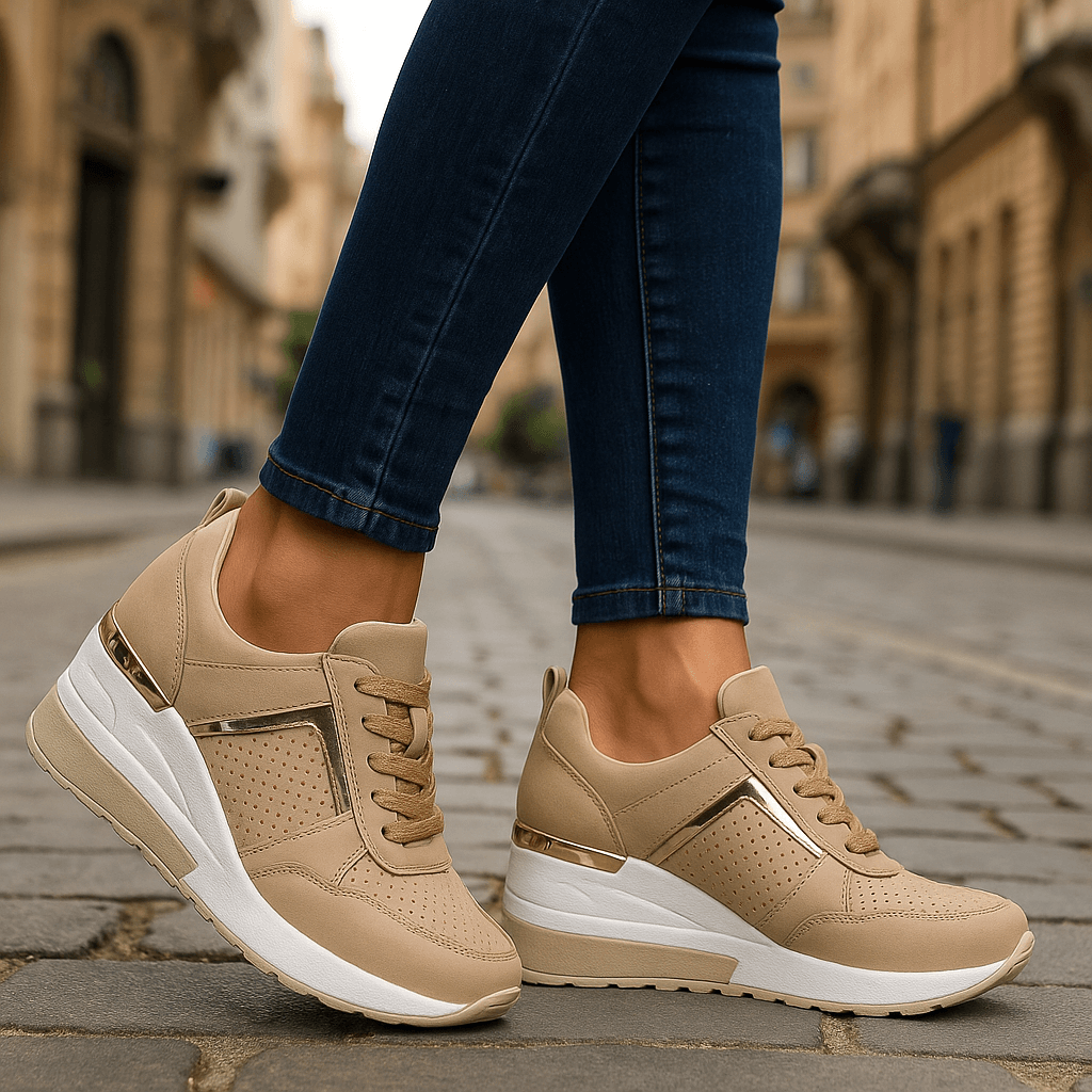 Women's Cushioned Platform Sneakers – Perforated Lace-Up Casual Sneakers