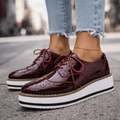 Women's Platform Brogue Shoes – Glossy Lace-Up Oxfords with Chunky Sole