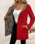 Women's Reversible Coat – Solid and Leopard Print Two-in-One Jacket