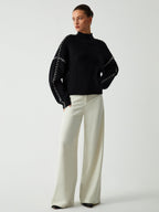 Women's Oversized Mock Neck Sweater – Minimal Long Sleeve Knit Pullover