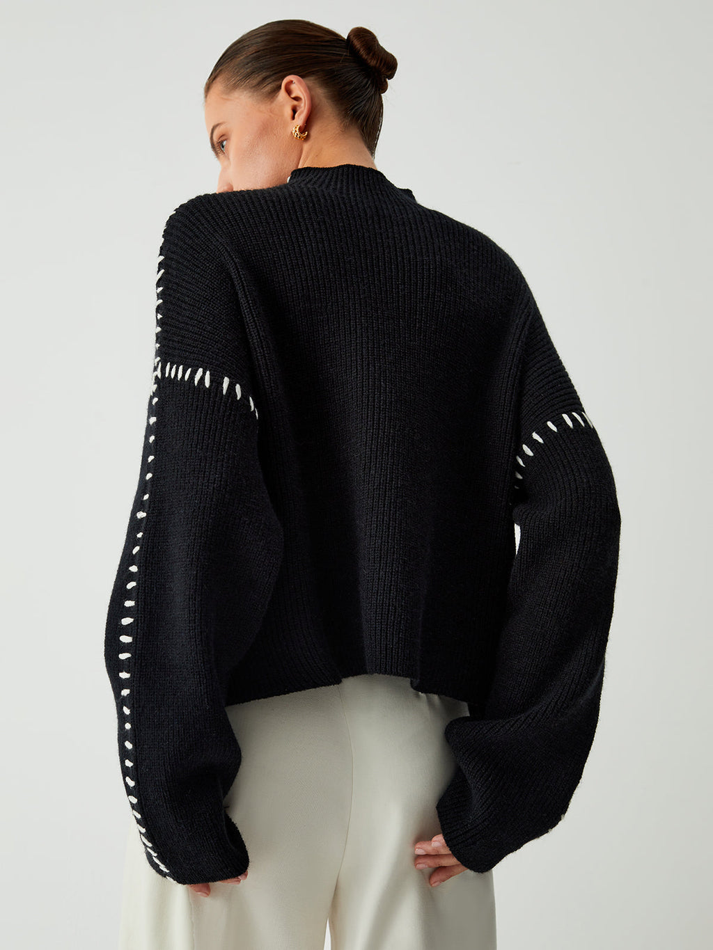 Women's Oversized Mock Neck Sweater – Minimal Long Sleeve Knit Pullover