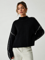 Women's Oversized Mock Neck Sweater – Minimal Long Sleeve Knit Pullover
